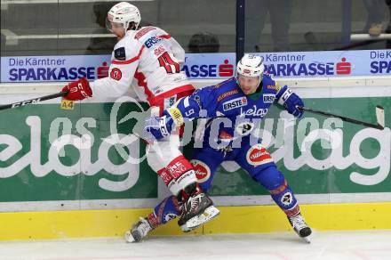 EBEL. Eishockey Bundesliga. VSV gegen	KAC. Dustin Johner, (VSV), Manuel Ganahl  (KAC). Villach, am 13.11.2016.
Foto: Kuess

---
pressefotos, pressefotografie, kuess, qs, qspictures, sport, bild, bilder, bilddatenbank