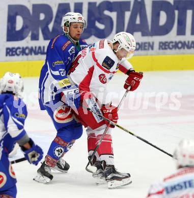 EBEL. Eishockey Bundesliga. VSV gegen	KAC. Nico Brunner, (VSV), Jamie Lundmark (KAC). Villach, am 13.11.2016.
Foto: Kuess

---
pressefotos, pressefotografie, kuess, qs, qspictures, sport, bild, bilder, bilddatenbank