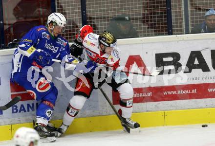 EBEL. Eishockey Bundesliga. VSV gegen	HC Orli Znojmo. Stefan Bacher,  (VSV), Dalibor Reznicek (Znojmo). Villach, am 25.11.2016.
Foto: Kuess

---
pressefotos, pressefotografie, kuess, qs, qspictures, sport, bild, bilder, bilddatenbank