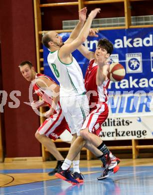 Basketball 2. Bundesliga. GD 8. Runde. KOS Celovec gegen St. Poelten Dragons. Jakob Strazar,  (KOS Celovec), Michael Diesner (St. Poelten). Klagenfurt, am 26.11.2016.
Foto: Kuess
---
pressefotos, pressefotografie, kuess, qs, qspictures, sport, bild, bilder, bilddatenbank