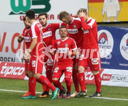 Fussball Bundesliga. RZ Pellets WAC gegen FK Austria Wien. Torjubel Lucas Henrique Ferreira Venuto, Alexander Gruenwald, Ismael Tajouri, Kevin Friesenbichler (Austria Wien). Wolfsberg, am 27.11.2016.
Foto: Kuess

---
pressefotos, pressefotografie, kuess, qs, qspictures, sport, bild, bilder, bilddatenbank