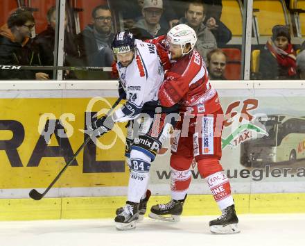 EBEL. Eishockey Bundesliga. KAC gegen 	Fehervar AV 19. Florian Kurath, (KAC), Janos Vas  (Alba Volan). Klagenfurt, am 27.11.2016.
Foto: Kuess

---
pressefotos, pressefotografie, kuess, qs, qspictures, sport, bild, bilder, bilddatenbank