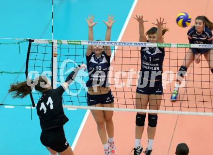 Volleyball Frauen Bundesliga. ATSC Wildcats gegen SG VB NOE Sokol/Post.Julia Fruehbauer, Tatjana Rajic (Wildcats), Sonja Katz  (SG Sokol/Post). Bleiburg, am 1.12.2016.
Foto: Kuess

---
pressefotos, pressefotografie, kuess, qs, qspictures, sport, bild, bilder, bilddatenbank