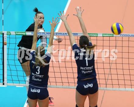 Volleyball Frauen Bundesliga. ATSC Wildcats gegen SG VB NOE Sokol/Post.Nina Kontrec, Tatjana Rajic (Wildcats), Paula Kubova (SG Sokol/Post). Bleiburg, am 1.12.2016.
Foto: Kuess

---
pressefotos, pressefotografie, kuess, qs, qspictures, sport, bild, bilder, bilddatenbank