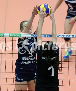 Volleyball Frauen Bundesliga. ATSC Wildcats gegen SG VB NOE Sokol/Post.Sabrina Mueller (Wildcats), Taylor Brauneis  (SG Sokol/Post). Bleiburg, am 1.12.2016.
Foto: Kuess

---
pressefotos, pressefotografie, kuess, qs, qspictures, sport, bild, bilder, bilddatenbank