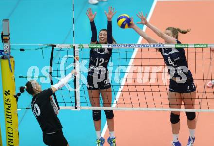 Volleyball Frauen Bundesliga. ATSC Wildcats gegen SG VB NOE Sokol/Post.Lucia Aicholzer, Sabrina Mueller  (Wildcats), Paula Kubova (SG Sokol/Post). Bleiburg, am 1.12.2016.
Foto: Kuess

---
pressefotos, pressefotografie, kuess, qs, qspictures, sport, bild, bilder, bilddatenbank