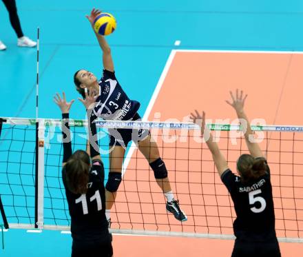 Volleyball Frauen Bundesliga. ATSC Wildcats gegen SG VB NOE Sokol/Post.Nina KOntrec, (Wildcats), Sonja Katz, Nicole Sabathiel  (SG Sokol/Post). Bleiburg, am 1.12.2016.
Foto: Kuess

---
pressefotos, pressefotografie, kuess, qs, qspictures, sport, bild, bilder, bilddatenbank