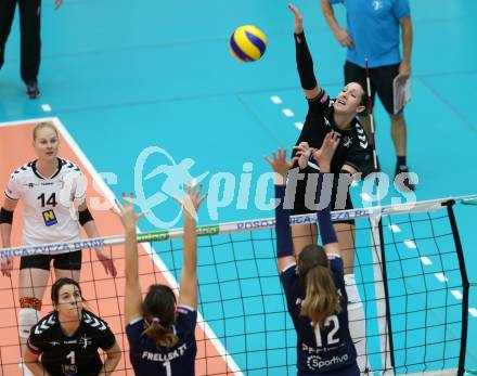 Volleyball Frauen Bundesliga. ATSC Wildcats gegen SG VB NOE Sokol/Post.Tatjana Rajic, Lucia Aicholzer (Wildcats), Simona Janeckova  (SG Sokol/Post). Bleiburg, am 1.12.2016.
Foto: Kuess

---
pressefotos, pressefotografie, kuess, qs, qspictures, sport, bild, bilder, bilddatenbank