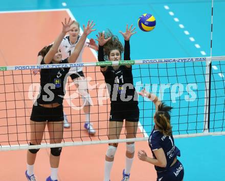 Volleyball Frauen Bundesliga. ATSC Wildcats gegen SG VB NOE Sokol/Post.Tatjana Rajic, (Wildcats), Nicole Sabathiel, Sonja Katz (SG Sokol/Post). Bleiburg, am 1.12.2016.
Foto: Kuess

---
pressefotos, pressefotografie, kuess, qs, qspictures, sport, bild, bilder, bilddatenbank