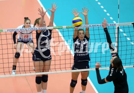 Volleyball Frauen Bundesliga. ATSC Wildcats gegen SG VB NOE Sokol/Post.Sabrina Mueller, Nina Kontrec  (Wildcats), Simona Janeckova (SG Sokol/Post). Bleiburg, am 1.12.2016.
Foto: Kuess

---
pressefotos, pressefotografie, kuess, qs, qspictures, sport, bild, bilder, bilddatenbank