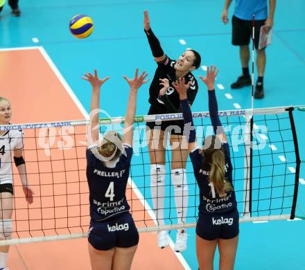 Volleyball Frauen Bundesliga. ATSC Wildcats gegen SG VB NOE Sokol/Post.Sabrina Mueller, Lucia Aicholzer  (Wildcats), Simona Janeckova (SG Sokol/Post). Bleiburg, am 1.12.2016.
Foto: Kuess

---
pressefotos, pressefotografie, kuess, qs, qspictures, sport, bild, bilder, bilddatenbank