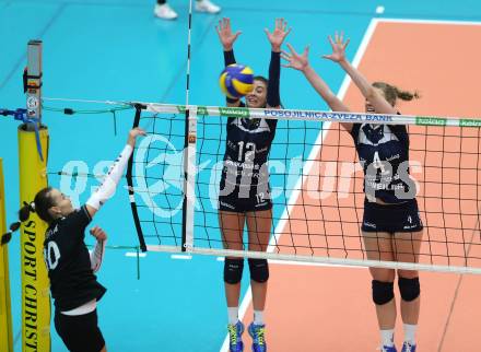 Volleyball Frauen Bundesliga. ATSC Wildcats gegen SG VB NOE Sokol/Post.Lucia Aicholzer, Sabrina Mueller  (Wildcats), Paula Kubova (SG Sokol/Post). Bleiburg, am 1.12.2016.
Foto: Kuess

---
pressefotos, pressefotografie, kuess, qs, qspictures, sport, bild, bilder, bilddatenbank