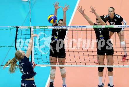 Volleyball Frauen Bundesliga. ATSC Wildcats gegen SG VB NOE Sokol/Post.Alexandra Epure (Wildcats), Taylor Brauneis, Sara Saric  (SG Sokol/Post). Bleiburg, am 1.12.2016.
Foto: Kuess

---
pressefotos, pressefotografie, kuess, qs, qspictures, sport, bild, bilder, bilddatenbank