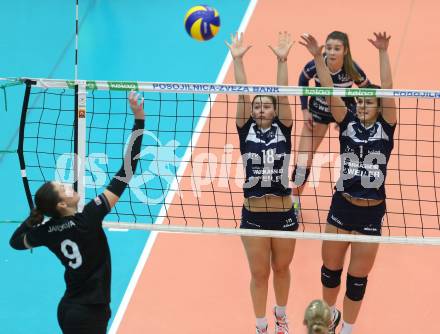 Volleyball Frauen Bundesliga. ATSC Wildcats gegen SG VB NOE Sokol/Post.Julia Fruehbauer, Tatjana Rajic (Wildcats), Simona Janeckova (SG Sokol/Post). Bleiburg, am 1.12.2016.
Foto: Kuess

---
pressefotos, pressefotografie, kuess, qs, qspictures, sport, bild, bilder, bilddatenbank