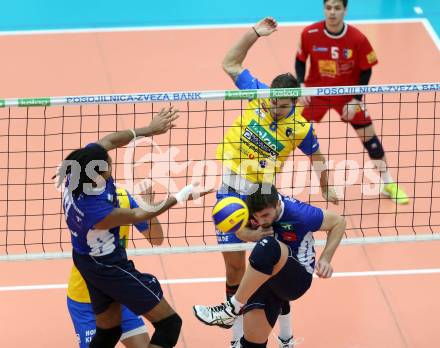 Volleyball Bundesliga. SK Posojilnica Aich/Dob gegen Hypo Tirol.  Anton Lukas Menner (Aich/Dob), Douglas Duarte Da Silva, Murat Yenipazar  (Hypo Tirol). Bleiburg, 1.12.2016.
Foto: Kuess 
---
pressefotos, pressefotografie, kuess, qs, qspictures, sport, bild, bilder, bilddatenbank