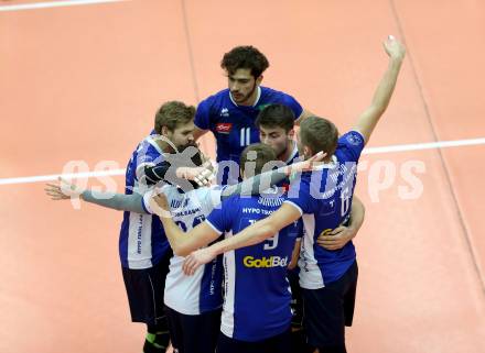 Volleyball Bundesliga. SK Posojilnica Aich/Dob gegen Hypo Tirol. Jubel (Hypo Tirol). Bleiburg, 1.12.2016.
Foto: Kuess 
---
pressefotos, pressefotografie, kuess, qs, qspictures, sport, bild, bilder, bilddatenbank