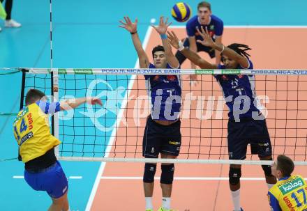 Volleyball Bundesliga. SK Posojilnica Aich/Dob gegen Hypo Tirol. Anestis Dalakouras  (Aich/Dob), Alexander Tusch, Douglas Duarte Da Silva (Hypo Tirol). Bleiburg, 1.12.2016.
Foto: Kuess 
---
pressefotos, pressefotografie, kuess, qs, qspictures, sport, bild, bilder, bilddatenbank