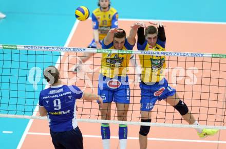 Volleyball Bundesliga. SK Posojilnica Aich/Dob gegen Hypo Tirol. Peter Mlynarcik, Mario Koncilja (Aich/Dob), Martti Juhkami  (Hypo Tirol). Bleiburg, 1.12.2016.
Foto: Kuess 
---
pressefotos, pressefotografie, kuess, qs, qspictures, sport, bild, bilder, bilddatenbank