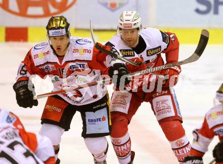 EBEL. Eishockey Bundesliga. KAC gegen 	HC Orli Znojmo. Jamie Lundmark,  (KAC), Adam Hughesman (Znojmo). Klagenfurt, am 2.12.2016.
Foto: Kuess

---
pressefotos, pressefotografie, kuess, qs, qspictures, sport, bild, bilder, bilddatenbank