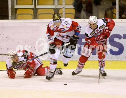 EBEL. Eishockey Bundesliga. KAC gegen 	HC Orli Znojmo. Marco Brucker, Steven Strong,  (KAC), Stephan Csamango (Znojmo). Klagenfurt, am 2.12.2016.
Foto: Kuess

---
pressefotos, pressefotografie, kuess, qs, qspictures, sport, bild, bilder, bilddatenbank