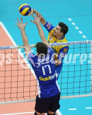 Volleyball Bundesliga. SK Posojilnica Aich/Dob gegen Hypo Tirol.  Anton Lukas Menner, (Aich/Dob), Murat Yenipazar  (Hypo Tirol). Bleiburg, 1.12.2016.
Foto: Kuess 
---
pressefotos, pressefotografie, kuess, qs, qspictures, sport, bild, bilder, bilddatenbank