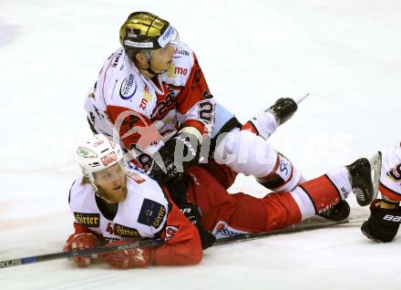 EBEL. Eishockey Bundesliga. KAC gegen 	HC Orli Znojmo. Johannes Bischofberger,  (KAC), Marek Biro (Znojmo). Klagenfurt, am 2.12.2016.
Foto: Kuess

---
pressefotos, pressefotografie, kuess, qs, qspictures, sport, bild, bilder, bilddatenbank