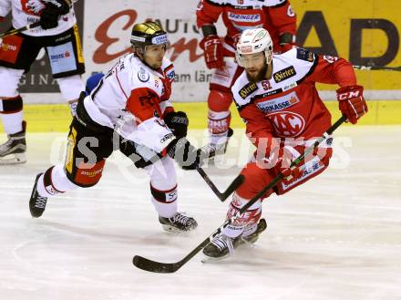 EBEL. Eishockey Bundesliga. KAC gegen 	HC Orli Znojmo. Christoph Duller,  (KAC), Michal Vodny (Znojmo). Klagenfurt, am 2.12.2016.
Foto: Kuess

---
pressefotos, pressefotografie, kuess, qs, qspictures, sport, bild, bilder, bilddatenbank