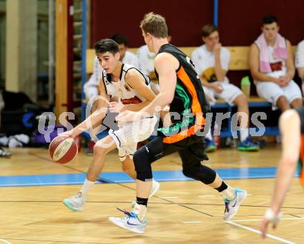 Basketball 2. Bundesliga. GD 9. Runde. Woerthersee Piraten gegen Basket Flames. Volkan Oezdemir (Woerthersee Piraten), Paul Koroschitz  (Basket Flames). Klagenfurt, am 3.12.2016.
Foto: Kuess
---
pressefotos, pressefotografie, kuess, qs, qspictures, sport, bild, bilder, bilddatenbank