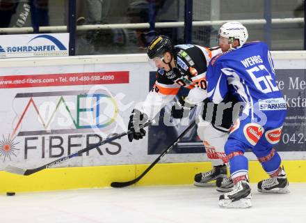 EBEL. Eishockey Bundesliga. VSV gegen	Moser Medical Graz99ers. Kevin Wehrs,  (VSV), Zintis Nauris Zusevics (Graz). Villach, am 4.12.2016.
Foto: Kuess

---
pressefotos, pressefotografie, kuess, qs, qspictures, sport, bild, bilder, bilddatenbank