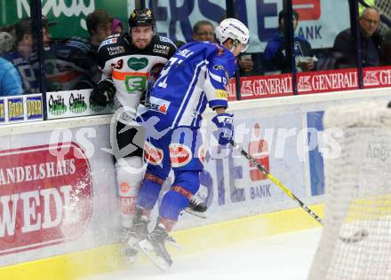 EBEL. Eishockey Bundesliga. VSV gegen	Moser Medical Graz99ers. Miha Verlic,  (VSV), Matthew Pelech (Graz). Villach, am 4.12.2016.
Foto: Kuess

---
pressefotos, pressefotografie, kuess, qs, qspictures, sport, bild, bilder, bilddatenbank