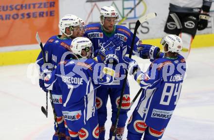 EBEL. Eishockey Bundesliga. VSV gegen	Dornbirner Eishockey Club. Torjubel Dustin Johner, Jeremie Ouellet Blain, Jan Urbas, Samuel Labrecque, Corey Locke (VSV). Villach, am 9.12.2016.
Foto: Kuess

---
pressefotos, pressefotografie, kuess, qs, qspictures, sport, bild, bilder, bilddatenbank