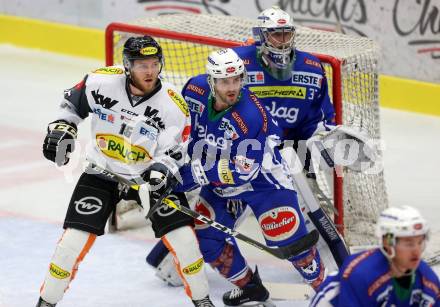 EBEL. Eishockey Bundesliga. VSV gegen	Dornbirner Eishockey Club. Samuel Labrecque, Olivier Roy, (VSV), Cody Sylvester  (Dornbirn). Villach, am 9.12.2016.
Foto: Kuess

---
pressefotos, pressefotografie, kuess, qs, qspictures, sport, bild, bilder, bilddatenbank