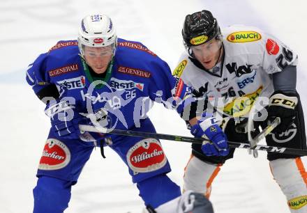 EBEL. Eishockey Bundesliga. VSV gegen	Dornbirner Eishockey Club. Jan Urbas,  (VSV), James Livingston (Dornbirn). Villach, am 9.12.2016.
Foto: Kuess

---
pressefotos, pressefotografie, kuess, qs, qspictures, sport, bild, bilder, bilddatenbank