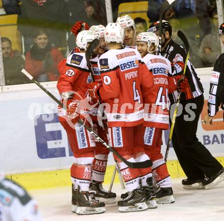 EBEL. Eishockey Bundesliga. KAC gegen 	HCB Suedtirol Alperia. Torjubel (KAC). Klagenfurt, am 16.12.2016.
Foto: Kuess

---
pressefotos, pressefotografie, kuess, qs, qspictures, sport, bild, bilder, bilddatenbank