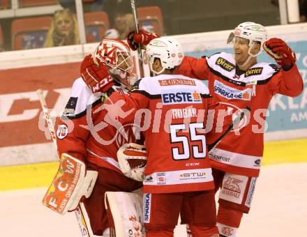 EBEL. Eishockey Bundesliga. KAC gegen 	HCB Suedtirol Alperia. Jubel Tomas Duba, Mitja Robar, Jamie Lundmark (KAC). Klagenfurt, am 16.12.2016.
Foto: Kuess

---
pressefotos, pressefotografie, kuess, qs, qspictures, sport, bild, bilder, bilddatenbank