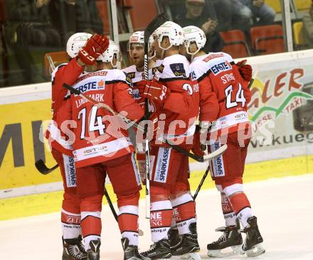 EBEL. Eishockey Bundesliga. KAC gegen 	HCB Suedtirol Alperia. Torjubel (KAC). Klagenfurt, am 16.12.2016.
Foto: Kuess

---
pressefotos, pressefotografie, kuess, qs, qspictures, sport, bild, bilder, bilddatenbank