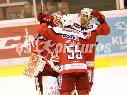 EBEL. Eishockey Bundesliga. KAC gegen 	HCB Suedtirol Alperia. Jubel Tomas Duba, Mitja Robar, Jamie Lundmark (KAC). Klagenfurt, am 16.12.2016.
Foto: Kuess

---
pressefotos, pressefotografie, kuess, qs, qspictures, sport, bild, bilder, bilddatenbank