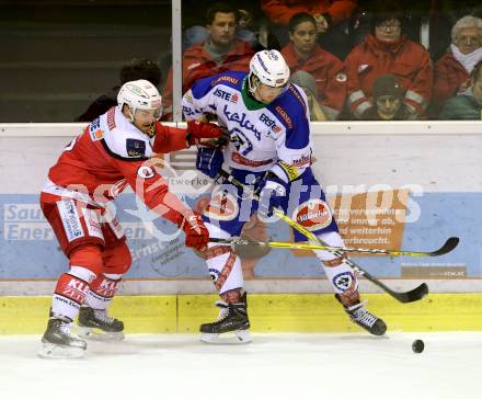 EBEL. Eishockey Bundesliga. KAC gegen 	VSV. Matthew Neal, (KAC), Miha Verlic (VSV). Klagenfurt, am 18.12.2016.
Foto: Kuess

---
pressefotos, pressefotografie, kuess, qs, qspictures, sport, bild, bilder, bilddatenbank