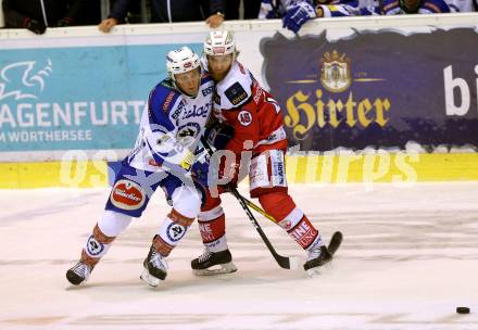 EBEL. Eishockey Bundesliga. KAC gegen 	VSV. Nico Brunner,  (KAC), Johannes Bischofberger (VSV). Klagenfurt, am 18.12.2016.
Foto: Kuess

---
pressefotos, pressefotografie, kuess, qs, qspictures, sport, bild, bilder, bilddatenbank