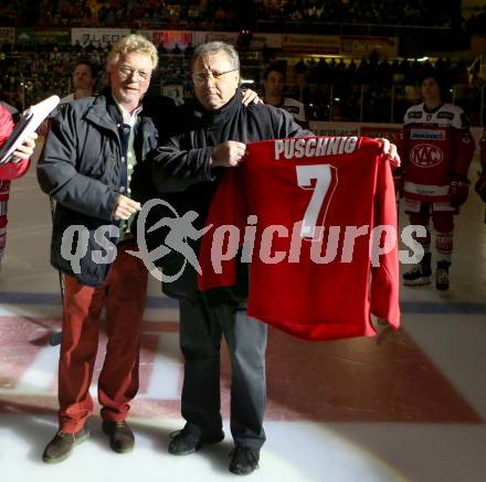 EBEL. Eishockey Bundesliga. KAC gegen 	VSV. Ehrung Sepp Puschnig, Dietmar Krenn (KAC). Klagenfurt, am 18.12.2016.
Foto: Kuess

---
pressefotos, pressefotografie, kuess, qs, qspictures, sport, bild, bilder, bilddatenbank