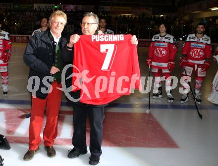 EBEL. Eishockey Bundesliga. KAC gegen 	VSV. Ehrung Sepp Puschnig, Dietmar Krenn (KAC). Klagenfurt, am 18.12.2016.
Foto: Kuess

---
pressefotos, pressefotografie, kuess, qs, qspictures, sport, bild, bilder, bilddatenbank