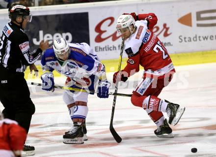 EBEL. Eishockey Bundesliga. KAC gegen 	VSV. Thomas Hundertpfund, (KAC), Eric Hunter (VSV). Klagenfurt, am 18.12.2016.
Foto: Kuess

---
pressefotos, pressefotografie, kuess, qs, qspictures, sport, bild, bilder, bilddatenbank