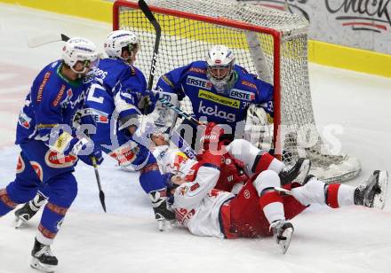 EBEL. Eishockey Bundesliga. VSV gegen	EC Red Bull Salzburg	. Olivier Roy, Kevin Wehrs, Benjamin Petrik,  (VSV), Alexander Rauchenwald, Ryan Duncan (Salzburg). Villach, am 20.12.2016.
Foto: Kuess

---
pressefotos, pressefotografie, kuess, qs, qspictures, sport, bild, bilder, bilddatenbank