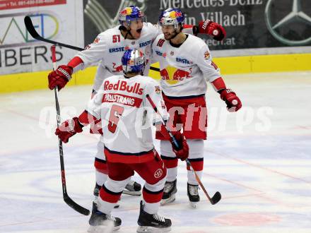 EBEL. Eishockey Bundesliga. VSV gegen	EC Red Bull Salzburg	. Torjubel Matthias Trattnig, Raphael Herburger, Alexander Pallestrang (Salzburg). Villach, am 20.12.2016.
Foto: Kuess

---
pressefotos, pressefotografie, kuess, qs, qspictures, sport, bild, bilder, bilddatenbank