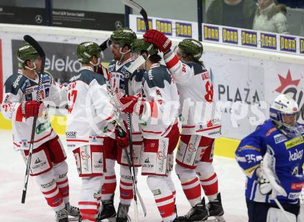 EBEL. Eishockey Bundesliga. VSV gegen	HCB Suedtirol Alperia. Torjubel Marco Insam, Marc Olivier Vallerand (Bozen). Villach, am 26.12.2016.
Foto: Kuess

---
pressefotos, pressefotografie, kuess, qs, qspictures, sport, bild, bilder, bilddatenbank