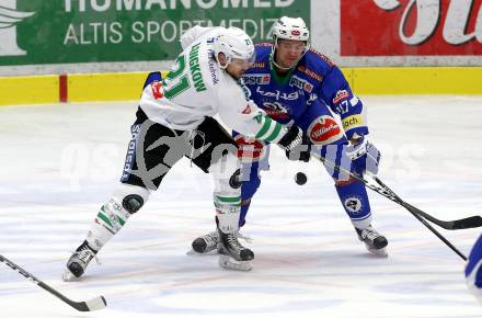 EBEL. Eishockey Bundesliga. VSV gegen	HDD Olimpija Ljubljana. Jeremie Ouellet Blain,  (VSV), Chris Langkow (Laibach). Villach, am 30.12.2016.
Foto: Kuess

---
pressefotos, pressefotografie, kuess, qs, qspictures, sport, bild, bilder, bilddatenbank