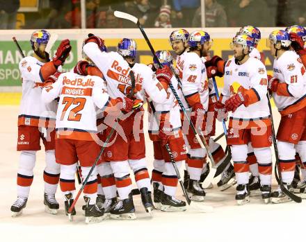 EBEL. Eishockey Bundesliga. KAC gegen 	EC Red Bull Salzburg. Jubel Salzburg. Klagenfurt, am 3.1.2017.
Foto: Kuess

---
pressefotos, pressefotografie, kuess, qs, qspictures, sport, bild, bilder, bilddatenbank