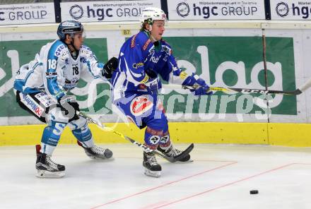 EBEL. Eishockey Bundesliga. VSV gegen	EHC Liwest Black Wings Linz.  Christof Kromp,  (VSV),  Erik Kirchschlaeger (Linz). Villach, am 11.1.2017.
Foto: Kuess

---
pressefotos, pressefotografie, kuess, qs, qspictures, sport, bild, bilder, bilddatenbank