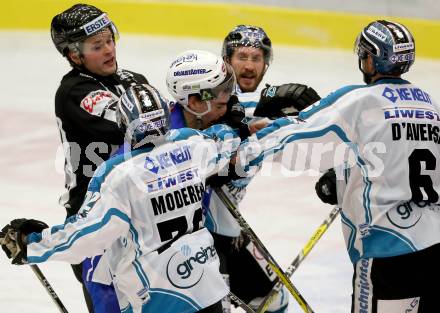 EBEL. Eishockey Bundesliga. VSV gegen	EHC Liwest Black Wings Linz.  Miha Verlic,  (VSV), Kevin Moderer, Brett Palin, Jonathan D Aversa (Linz). Villach, am 11.1.2017.
Foto: Kuess

---
pressefotos, pressefotografie, kuess, qs, qspictures, sport, bild, bilder, bilddatenbank