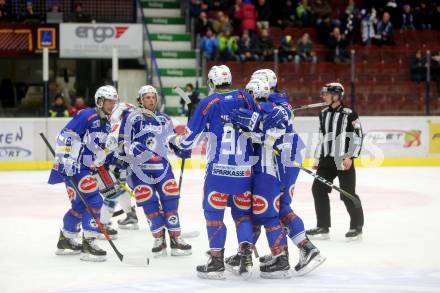 EBEL. Eishockey Bundesliga. VSV gegen	Fehervar AV 19. Torjubel Miha Verlic, Stefan Bacher, Corey Locke, David Kreuter, Jan Urbas (VSV). Villach, am 13.1.2017.
Foto: Kuess

---
pressefotos, pressefotografie, kuess, qs, qspictures, sport, bild, bilder, bilddatenbank